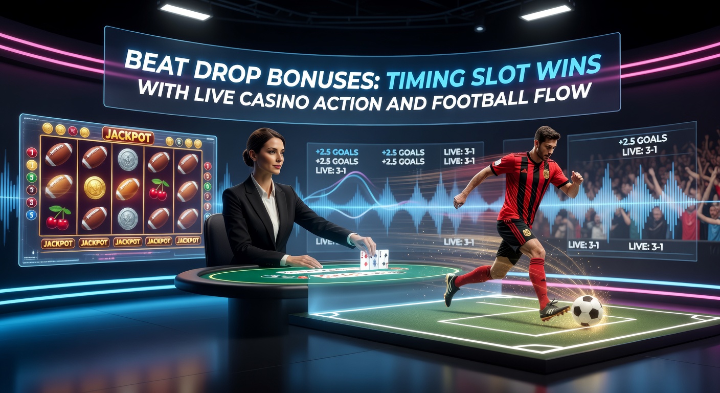 Dynamische weergave van een slotmachine met beat drop bonus die explodeert tijdens een live voetbalwedstrijd en casino tafelactie