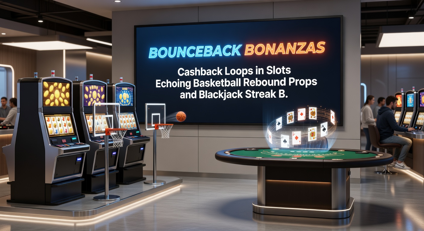 Visuele weergave van een basketball rebound prop gekoppeld aan een slot cashback-cyclus en blackjack streak breaker