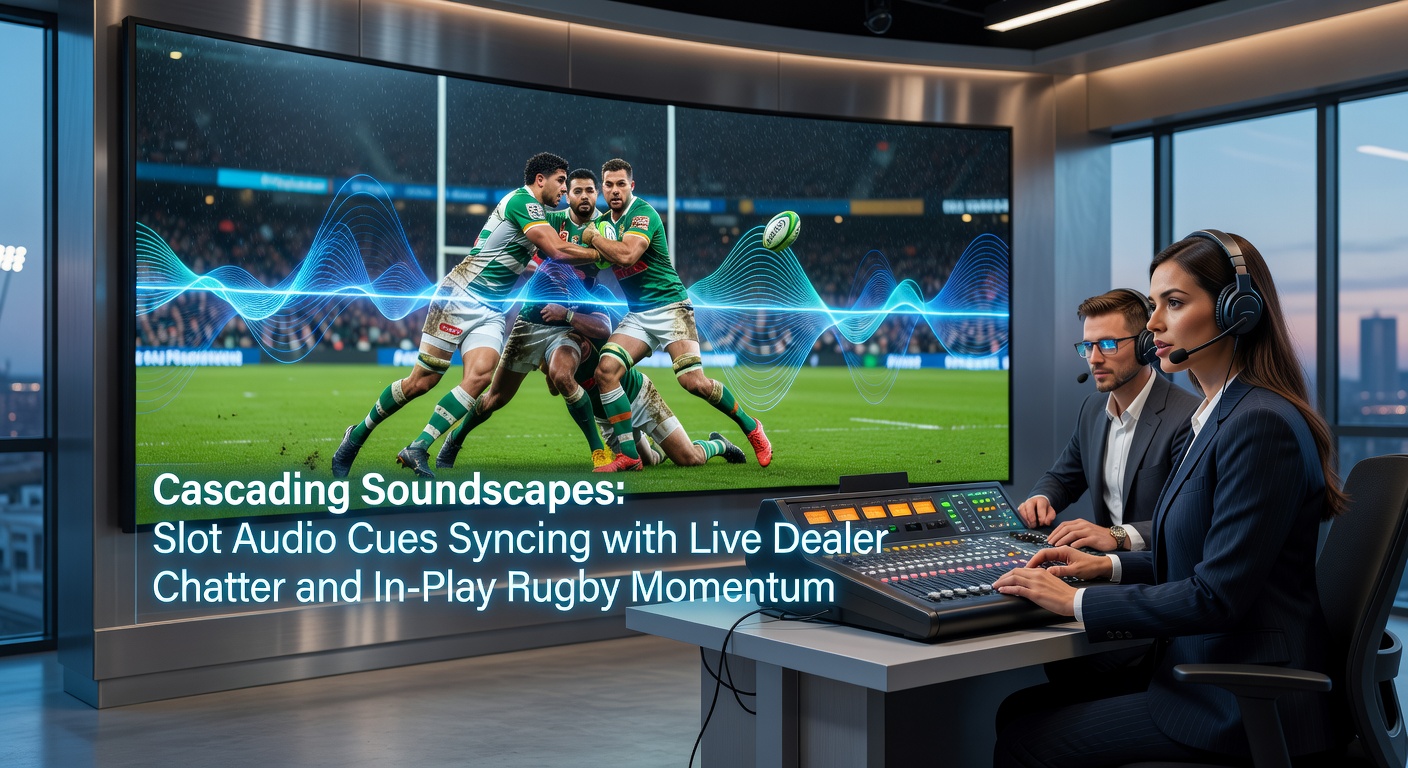 Slot audio cues die pulseren met live dealer stemmen en rugby actie op het veld