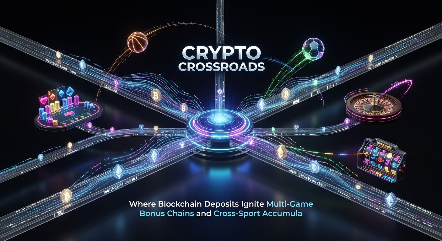 Multi-game bonusketen in actie, met crypto deposit die slots, roulette en blackjack bonussen chained, leidend naar sport accumulators