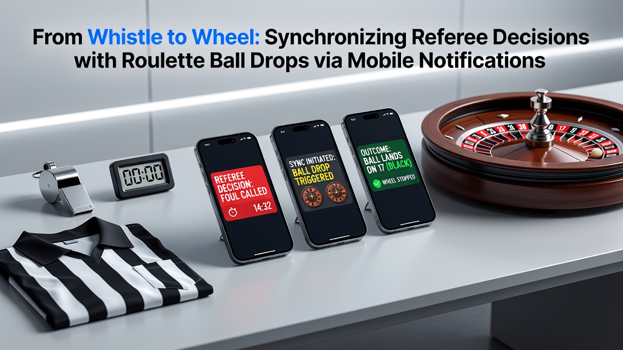 Detail van mobiele notificatie die scheidsrechterfluit koppelt aan roulette-uitkomst