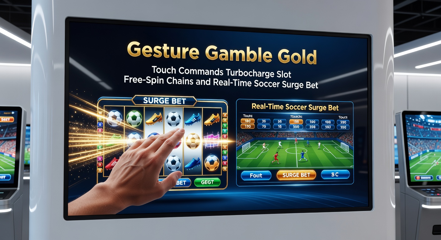 Dynamische weergave van een touch gesture die een soccer surge bet activeert tijdens een live wedstrijd, naast een slot free-spin keten