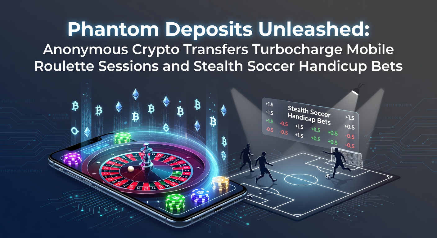 Anonieme crypto-transacties versnellen een mobiele roulette-sessie op een smartphone, met blockchain-symbolen en een draaiend wiel op de achtergrond