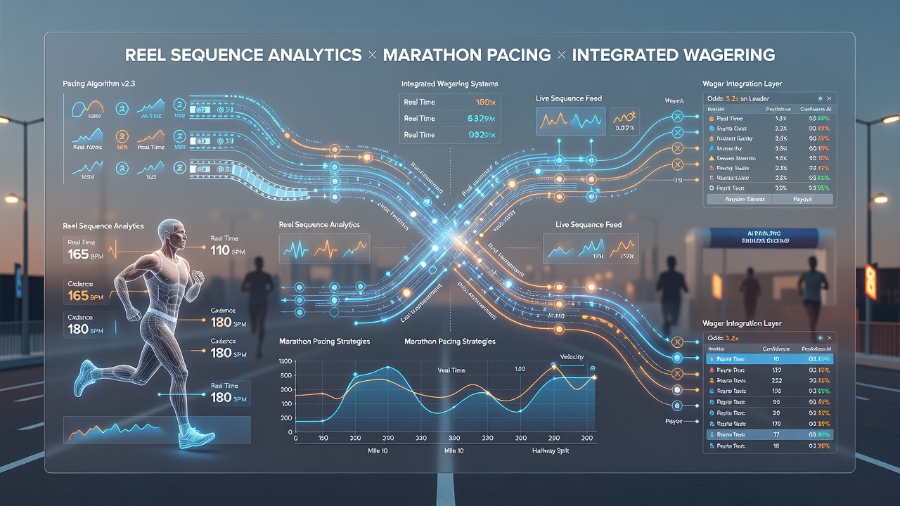 Dashboard met reel sequence patronen en marathon pacing curves in een unified wagering interface