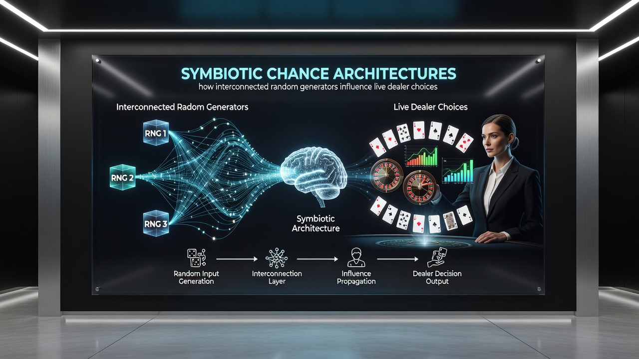 Diagram dat illustreert hoe randomgeneratoren live dealer keuzes en parlay constructies in sportweddenschappen verbinden