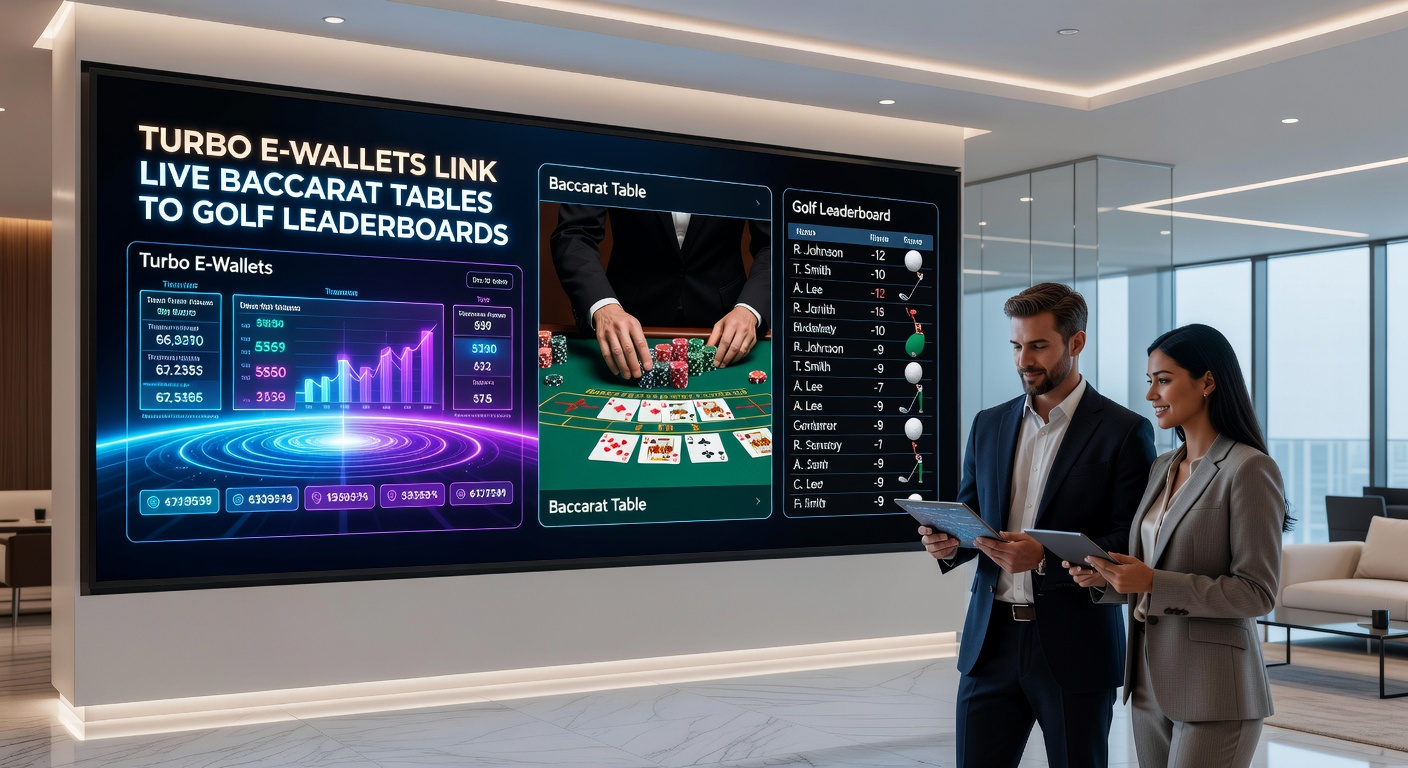 Schermafbeelding van een turbo e-wallet interface die live baccarat tafels en golf leaderboards naadloos verbindt met snelle transacties